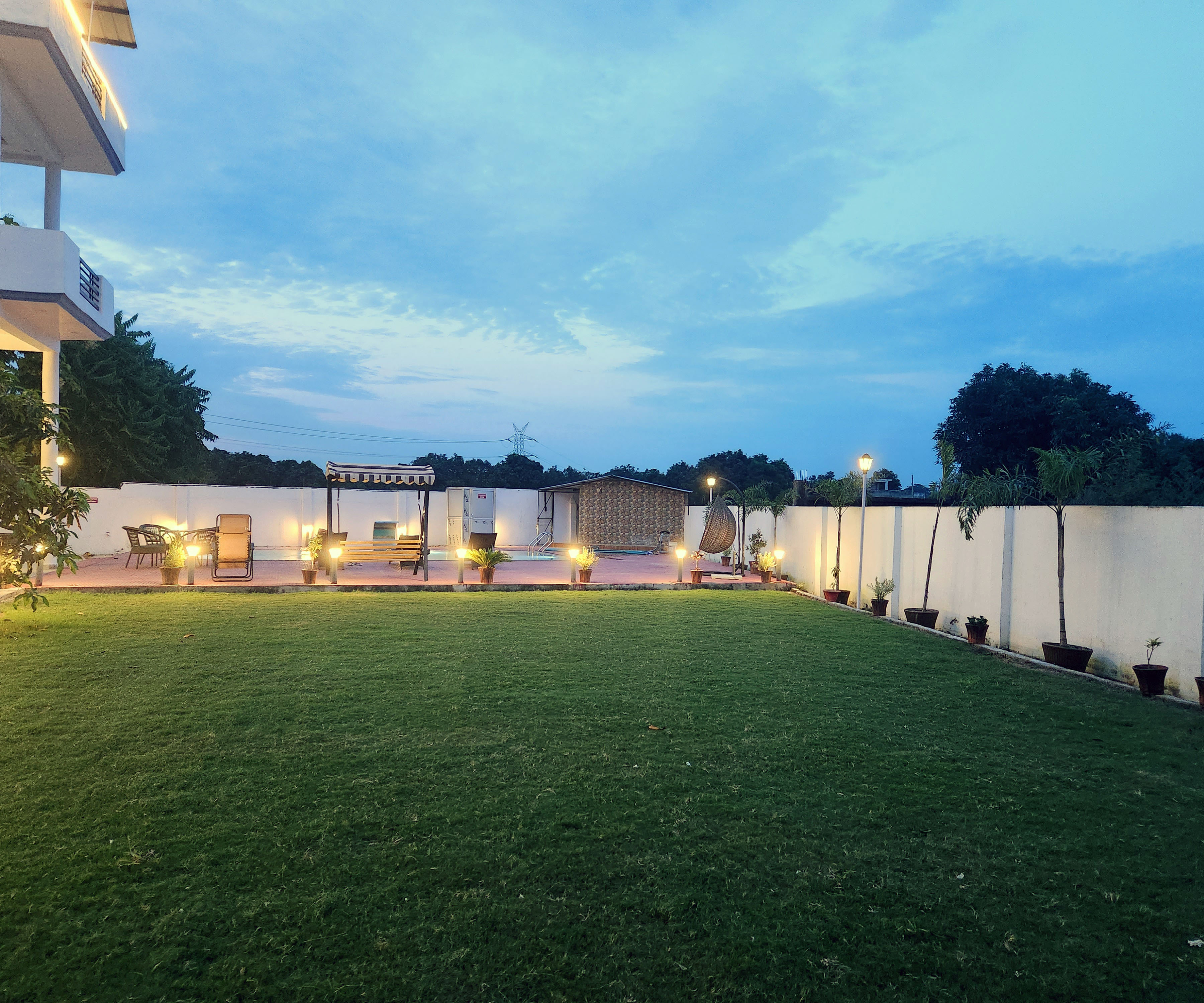 Pool area with landscaping