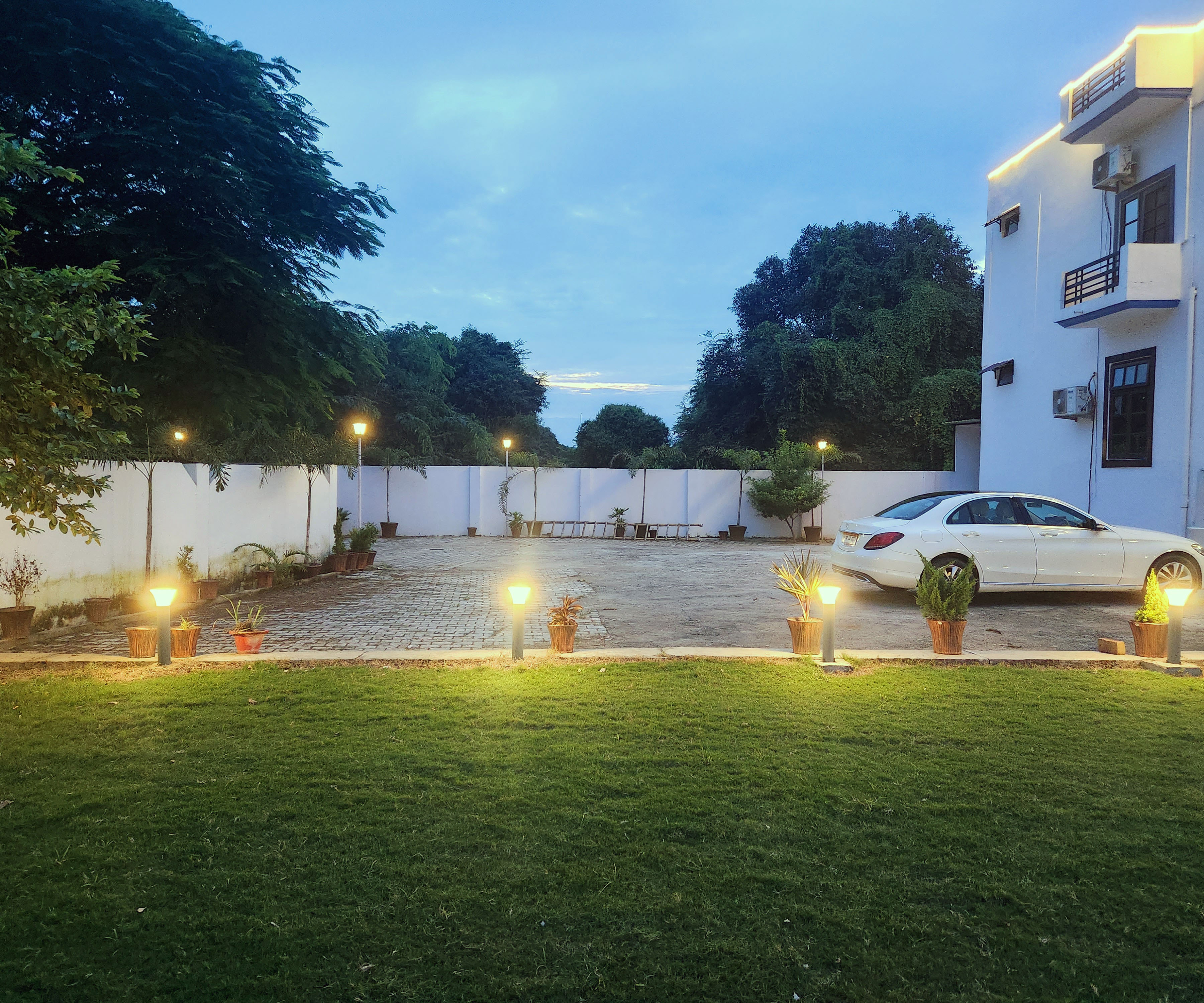 Property view with greenery